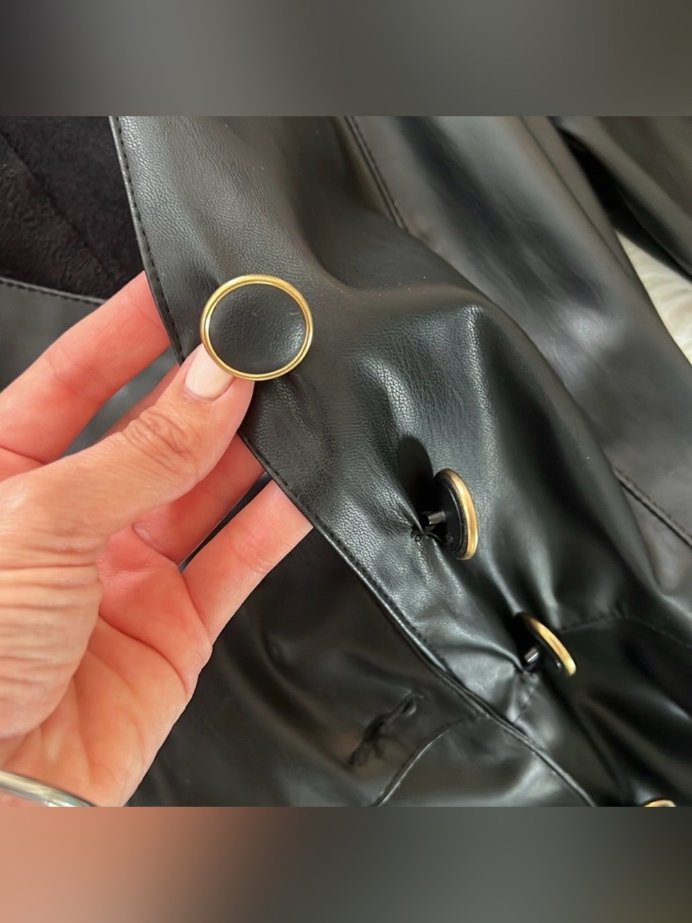 Zara Black Faux Leather Button-Front Midi Dress with Belt - Picture 6 of 8
